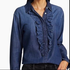 NWT Frame Ruffled Denim Tuxedo Shirt Size L